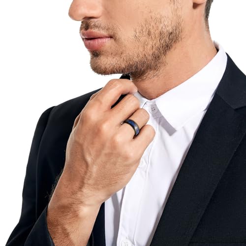 NUNCAD Black Tungsten Ring, Men's Wedding Rings with Blue/Amethyst/Galaxy Opal Ring 4mm 8mm Engagement Promise Ring Comfort Fit Size 5-12 - color: Blue Opal & 8mm