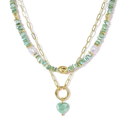 KissYan Beaded Necklaces for Women, Layered Pendant Choker for Summer | Stackable Colorful Natural Gemstone Handmade Beach Charm Chain Valentine's Jewelry Gifts For Girlfriend Wife Lover - style: Green Heart