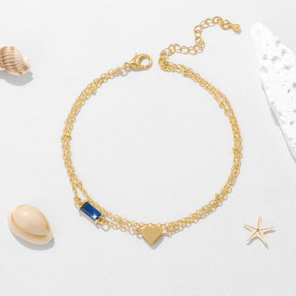 Birthstone Anklet with Heart Charm Layer Ankle Bracelet for Women, 14K Gold Plated Adjustable Chain Stackable Trendy Jewelry Gift for Her, Mom, Friend, Wife - style: 9-September