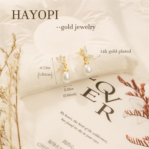 Pearl Earrings for Women:Gold Wedding Dangle Drop Earring Pearl Jewelry | 14K Gold Plated Pearl Drop Earrings for Women,Dainty Wedding Bride Earring Studs,Gold Dangle Drop Earring,Waterproof Jewelry - size: 1 pcs-16