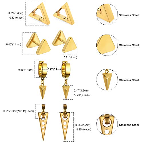 Aroncent 2-8Pcs Womens Mens Huggie Hoop Triangle Earrings Viking Runes Stainless Steel Ear Stud Novelty Black/Gold/Silver - color: C-Gold
