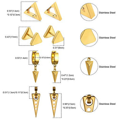 Aroncent 2-8Pcs Womens Mens Huggie Hoop Triangle Earrings Viking Runes Stainless Steel Ear Stud Novelty Black/Gold/Silver - color: C-Gold