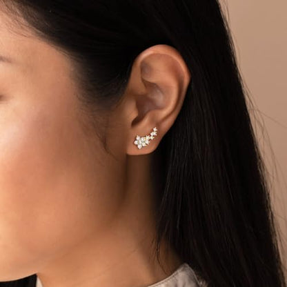 Robaice Cartilage Climber Earrings for Women，14K Gold Plated Helix Stud | Trendy Cluster Earrings, CZ Stud Earring, Tragus Conch Daith Piercing, Ear Crawer,Hypoallergenic Jewelry Gift for Women - color: D-Flower CZ
