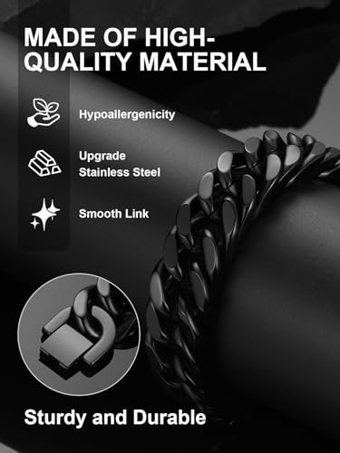 ChainsPro Miami Cuban Link Chain Bracelet for Men, 6/8/12/17mm, 7.5/8.3/9inch, 316L Stainless Steel/18K Gold Plated/Black No Tarnish Bracelets for Fathers' Day Husband, Send Gift Box - color: Black Plated