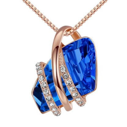 Leafael Wish Stone Pendant Necklace with Birthstone Crystal, 18K Rose Gold Plated/Silvertone, 18" + 2" - color: 109b-September-Sapphire Blue-Rose Gold Plated