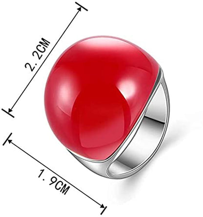 Big Red Semi-Precious Stone Jewelry Ring for Female Girls Rings opal Anillos Accessories Ring - color: Red