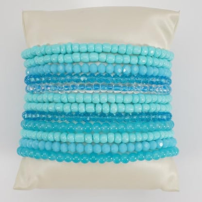 Bohemian Multilayer Beaded Stackable Stretch Bracelets for Women Colorful Crystal Glass Resin Seed Beads Elastic Wristbands BFF Friendship Summer Beach Hawaii Jewelry - color: Blue