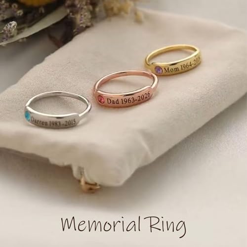 Custom Name Ring with Birthstone 925 Sterling Silver Engraved Memorial Rings for Women Husband Mom Dad Sympathy Gift for Loss Of Loved One
