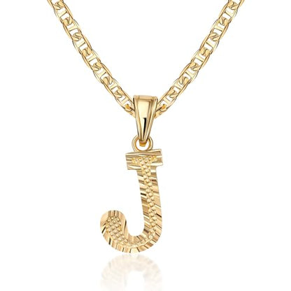 Barzel 18K Gold Plated Initial Necklace with Diamond Cut Initial, Waterproof, High Polish Finish, Made in Brazil - style: J