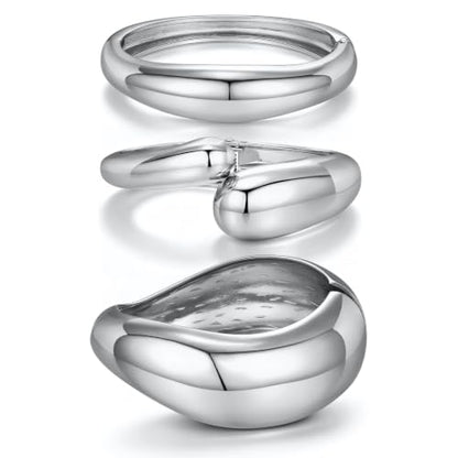 Chunky Gold Bangle Bracelets for Women Trendy 14K Gold Plated Cuff Bracelets Stack, Dainty Gold Bracelet Sets Non Tarnish Fashion Jewelry Gift - style: Silver-3pc-009