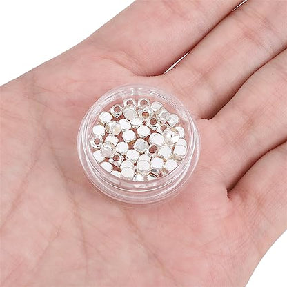 Silver Plated Cube Spacer Beads Round 3x3mm 50pcs for Jewelry Making Findings Non Tarnish - color: Silver, size: 3x3mm Round Cube