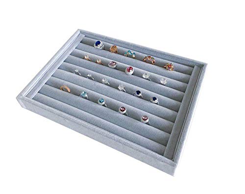 Grey Velvet Ring Organzer Holder Ring Display Tray Ideal for Small Space Drawer Closet Practical Stackable Premium Grade (Ring Tray) - size: Ring Tray