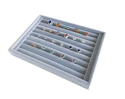 Grey Velvet Ring Organzer Holder Ring Display Tray Ideal for Small Space Drawer Closet Practical Stackable Premium Grade (Ring Tray) - size: Ring Tray