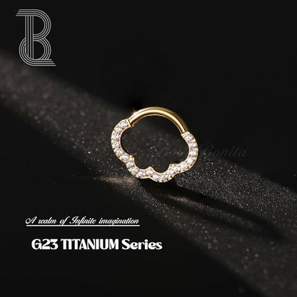 BodyBonita 16G Cloud Hinged Septum Rings - G23 Titanium Nose Rings Hoops Clicker Septum Jewelry CZ Nose Piercings Helix Tragus Rook Daith Earrings for Women Men Silver/14K Gold Plated 8mm - color: Gold-Cloud Shape