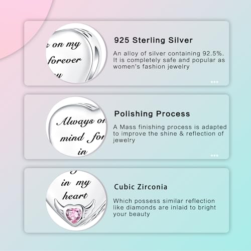 LUXILLA Love You Best Friend Grandma Wife Heart Charm 925 Sterling Silver Charms Fit for Bracelets Necklace Jewelry Gift for Women - color: Always on my mind forever in my heart Charm