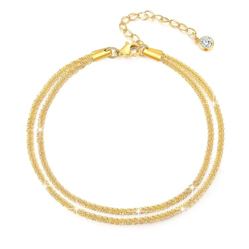 Ankle Bracelets for Women,14K Gold Plated Snake Chain Anklet for Women Beach Cute Anklets - color: Layered Chain Gold