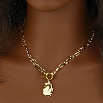 Chunky Gold Necklace for Women, 18K Waterproof Heart Necklace Statement Necklace Gold Charm Necklace Chunky Jewelry Paperclip Chain Choker Gift for Women - style: Baroque Lumina