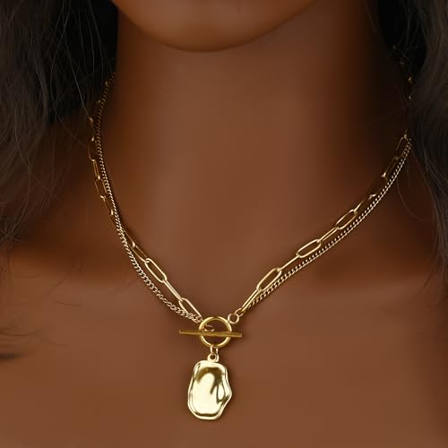 Chunky Gold Necklace for Women, 18K Waterproof Heart Necklace Statement Necklace Gold Charm Necklace Chunky Jewelry Paperclip Chain Choker Gift for Women - style: Baroque Lumina