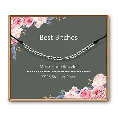ASELFAD Morse Code Bracelets for Women, Funny Best Friend Birthday Gifts for Women Friendship Bracelets, Inspirational Jewelry, Teen Girl Gifts Trendy Stuff - style: Best Bitches