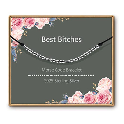 ASELFAD Morse Code Bracelets for Women, Funny Best Friend Birthday Gifts for Women Friendship Bracelets, Inspirational Jewelry, Teen Girl Gifts Trendy Stuff - style: Best Bitches
