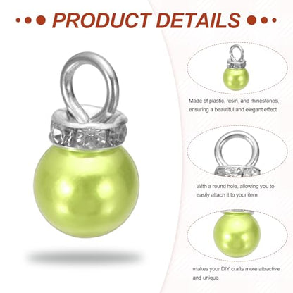 MECCANIXITY 100Pcs Imitation Pearl Pendant 10mm Faux Pearl Beads with Rhinestone for Dangle Jewelry Making Earrings Necklace Bracelets Crafts, Green - color: Green