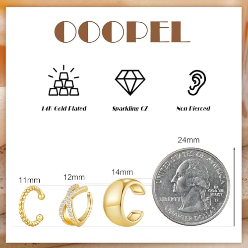 OOOPEL 3 Pairs 14K Gold Plated Ear Cuffs Non Piercing Lightweight Stackable Chunky Earring Cuff for Women Adjustable Non-Fading Fake Earrings Suitable for Christmas Gift - style: Cross CZ
