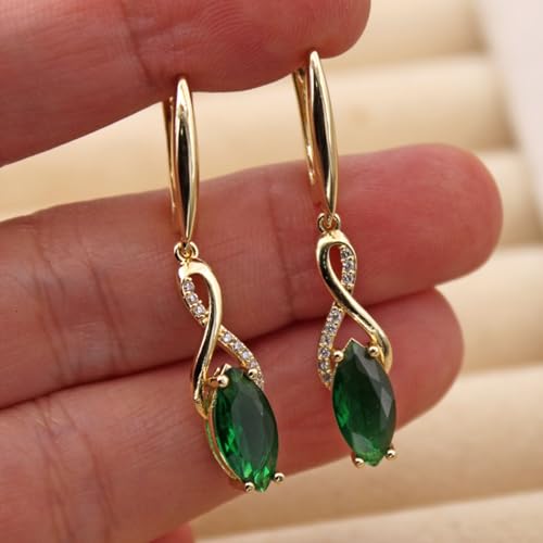 18K Gold Plated Flower Dangle Earrings for Women, Hypoallergenic Cubic Zirconia Earrings, Elegant CZ Drop Earrings, Statement Jewelry Gifts Party Fashion - style: OBS7523-GreenCatEye