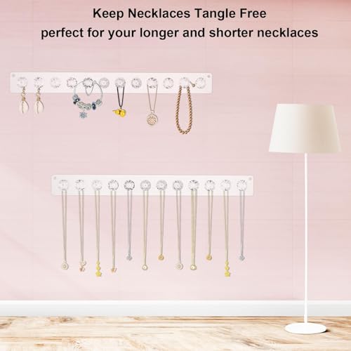 4Pcs Wall Necklace Holder for Women, Hanging Jewelry Organizer Wall Mount Crystal Holder Necklace Wall Hanger, Acrylic Bracelet Holder Organizer Jewelry Rack Adhesive Hooks Necklace Storage - style: 4 Pcs 12 Hooks