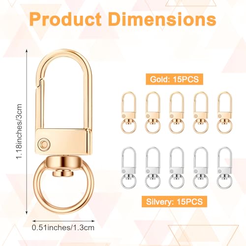 Lobster Claw Clasp 30 PCS Gold & Silver Keychain Hooks 360°Swivel Snap Hooks Metal Rotating Lanyard Hook Small Key Chain Rings for Jewelry Making Purse Bag Connector DIY Making Kit Accessories
