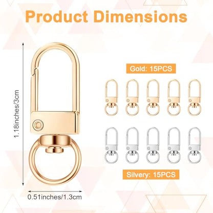 Lobster Claw Clasp 30 PCS Gold & Silver Keychain Hooks 360°Swivel Snap Hooks Metal Rotating Lanyard Hook Small Key Chain Rings for Jewelry Making Purse Bag Connector DIY Making Kit Accessories