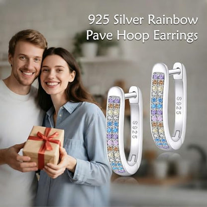 Blue Evil Eye/Celtic/Owl/Moonstone/Paw Print/Cubic Zirconia Hoop Earrings for Women 925 Sterling Silver Women Earrings Jewelry - style: Colorful Rainbow