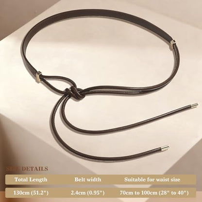 Women's Knotted Thin Waist Belt PU Leather Skinny Belts for Dresses Pants - color: Coffee