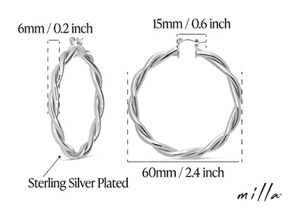 Milla Twisted Hoop Earrings for Women – Hypoallergenic Silver or Gold Statement Hoops – Lightweight & Easy to Wear - color: Silver Plated / 2.4 in / Large