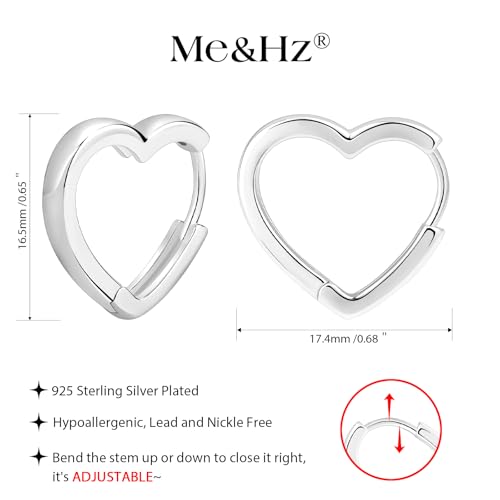 Me&Hz Gold Huggie Earrings Small Huggie Hoop Earrings for Women 14K Gold Plated Hypoallergenic Cubic Zirconia Huggies Mini Silver Hoop Earring for Women - color: Heart, Silver