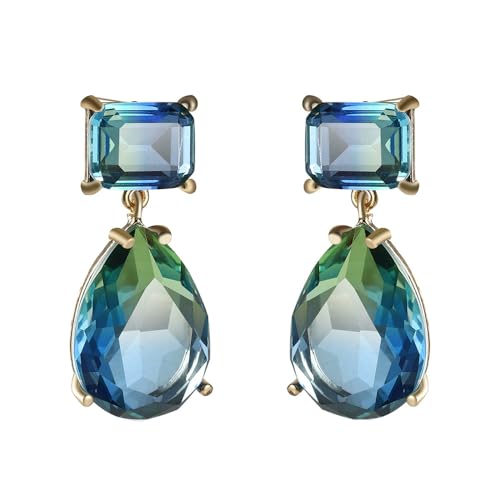 Crystal Drop Earrings, Faceted Gemstone Studs, Elegant Jewelry for Women, Multiple Color Styles,Teardrop Earrings Blue and Green Dangle Earrings Elegant Earrings for Prom - color: green