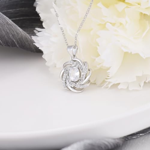 Sterling Silver Oval Necklace for Women Sparkle Cubic Zirconia Oval Shaped Pendant Necklace Hypoallergenic Adjustable Halo CZ Flower Charms Necklace Classic Jewelry Gifts for Wife Mom Bride,20inch