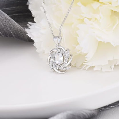 Sterling Silver Oval Necklace for Women Sparkle Cubic Zirconia Oval Shaped Pendant Necklace Hypoallergenic Adjustable Halo CZ Flower Charms Necklace Classic Jewelry Gifts for Wife Mom Bride,20inch