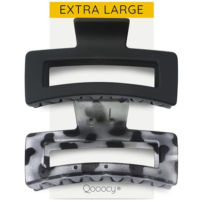 XXL Jumbo Rectangle Claw Clips for Thick Hair - Strong Hold Hair Clips | Rectangle Design | Matte Finish | Non Slip | Wide Opening | 2 Pack (Black & Gray Leopard) - color: Black & Gray Leopard