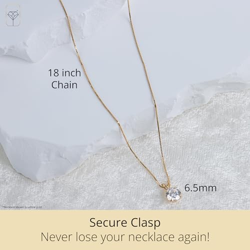 MAX + STONE 14k Gold 8mm Round Solitaire Cubic Zirconia Pendant Necklace for Women with 18 Inch Box Chain - size: 6.5 MM