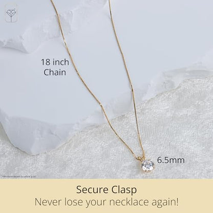 MAX + STONE 14k Gold 8mm Round Solitaire Cubic Zirconia Pendant Necklace for Women with 18 Inch Box Chain - size: 6.5 MM