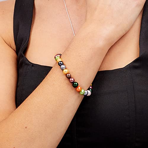 Handmade Women's Pearl Bracelet 7-8mm Freshwater Cultured Pearl Elasticated Bracelet Length 7.5In - color: Multicolor