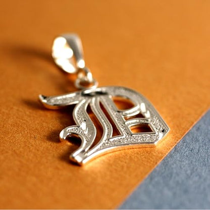 Personalized Gothic Old English Sterling Silver Initial A-Z Pendant. - style: B