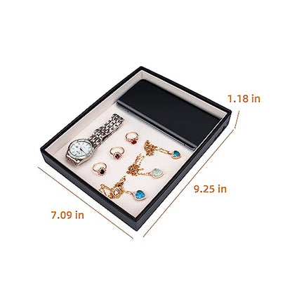 Leather Jewelry Organizer Trays Storage Drawer Display Case | Velvet Liner Stackable for Necklace,Rings and Earring (Black4) - color: Black4