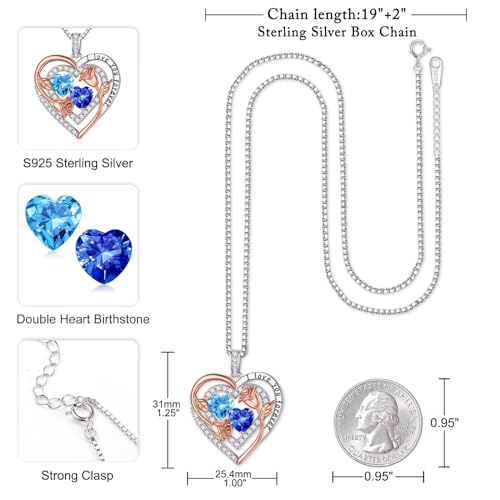 Iefil Birthstone Necklace for Women - Sterling Silver Birthstone Necklace, Anniversary Birthday Gifts for Wife Girlfriend Mom - color: 03-09-Mar-Sept Birthstone