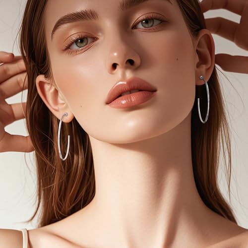 Silver Large Open Hoop Earrings Modern Minimalist Round Hoop Earrings for Women Simple Silver Jewelry for Daily
