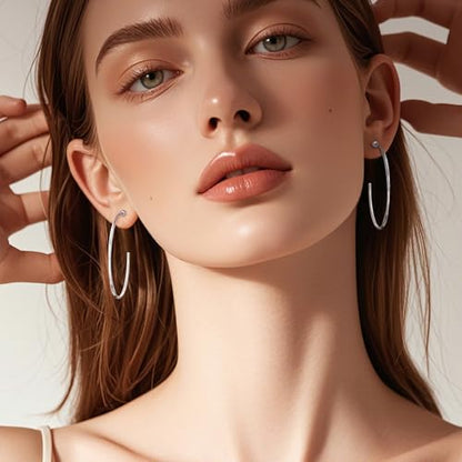 Silver Large Open Hoop Earrings Modern Minimalist Round Hoop Earrings for Women Simple Silver Jewelry for Daily