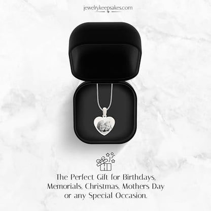 Personalized Picture Engraved Heart Pendant with 20" Chain - color: Silver