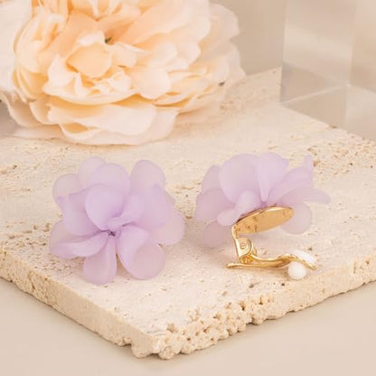 LAXPICOL Fashion Flower Clip On Earrings For Women Cute Lovely Acrylic Flower Earrings No piercing Earrings - color: purple