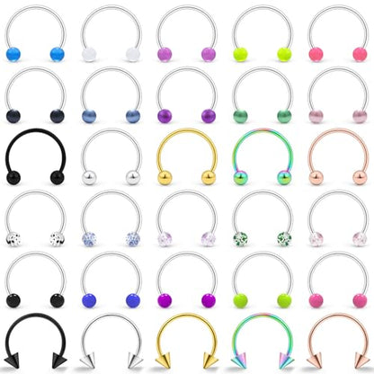 20/18/16/14G Horseshoe Septum Nose Lip Rings Smile Piercings 6/8/10/12/14/16mm Cartilage Helix Daith Earrings Surgical Steel Jewelry for Women Men - size: 20g*3/8in(10mm)