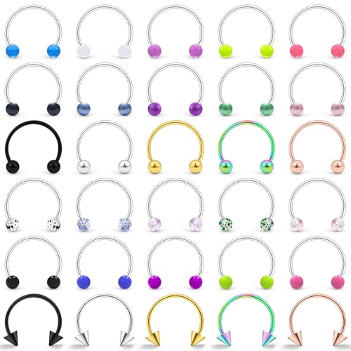 20/18/16/14G Horseshoe Septum Nose Lip Rings Smile Piercings 6/8/10/12/14/16mm Cartilage Helix Daith Earrings Surgical Steel Jewelry for Women Men - size: 20g*5/16in(8mm)